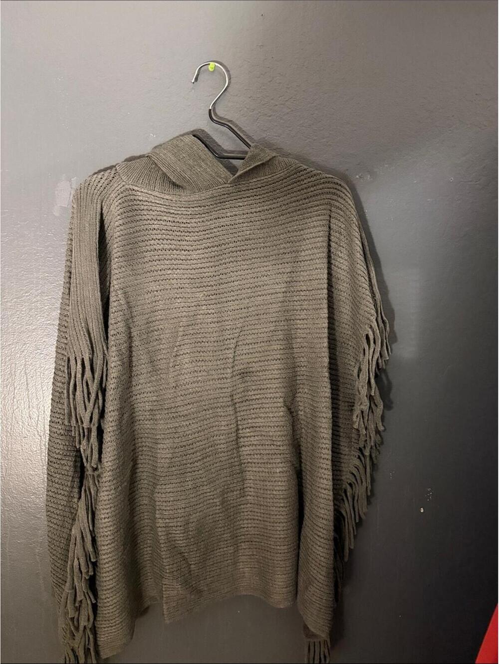 Riah Fashion Women's Brown Hooded Fringe Poncho Sweater